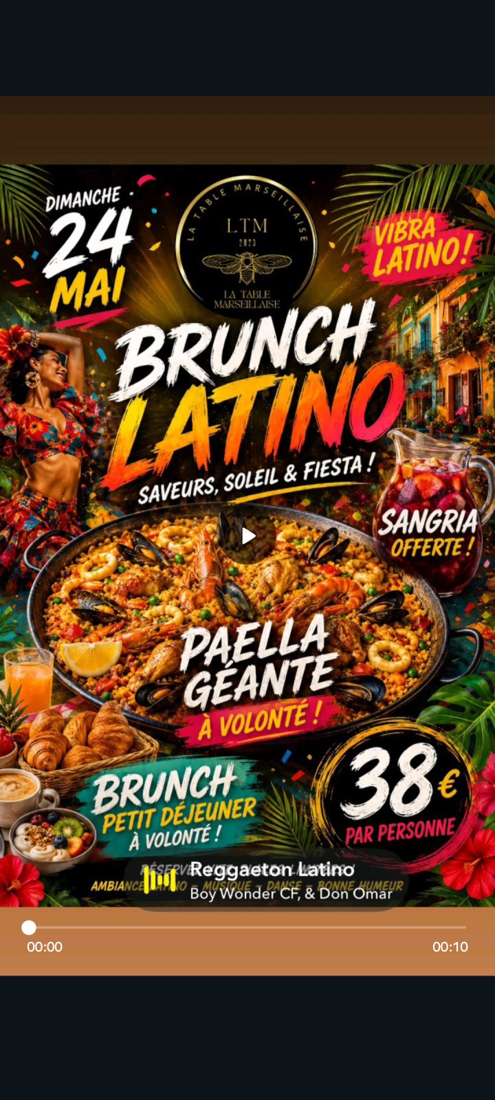 brunch paella géante à volonté dans notre restaurant à Marseille le 24 mai 2026