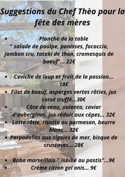 Suggestions fête des mères à La Table Marseillaise